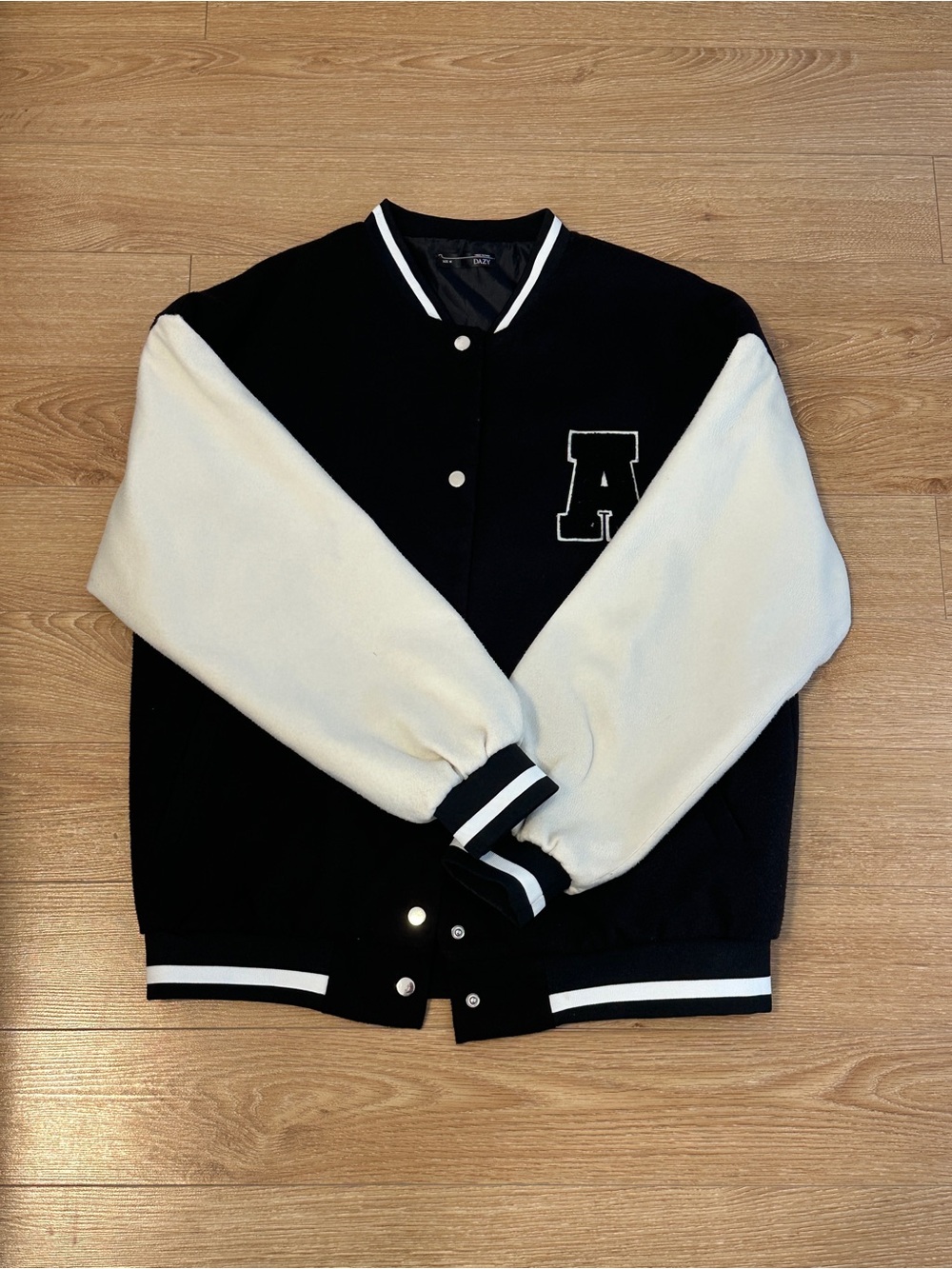 SHEIN Black and White Varsity Bomber Jacket with 'A' Patch